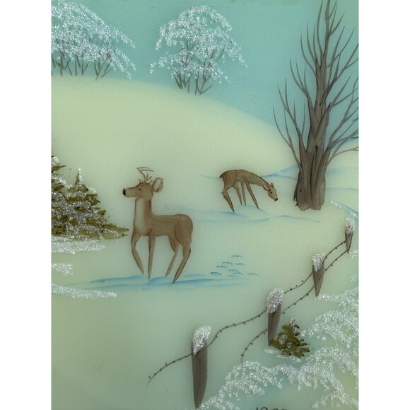 1979 Fenton Artist Jim Andrick "Nature's Christmas" Uranium Custard Satin Plate - Picture 8 of 13